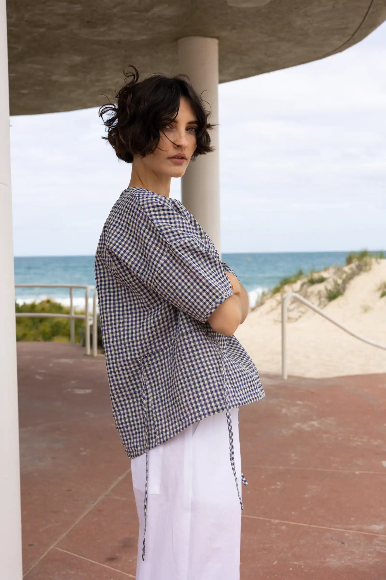 Gather Top with Ties | Royal Blue Gingham - Barbeachs