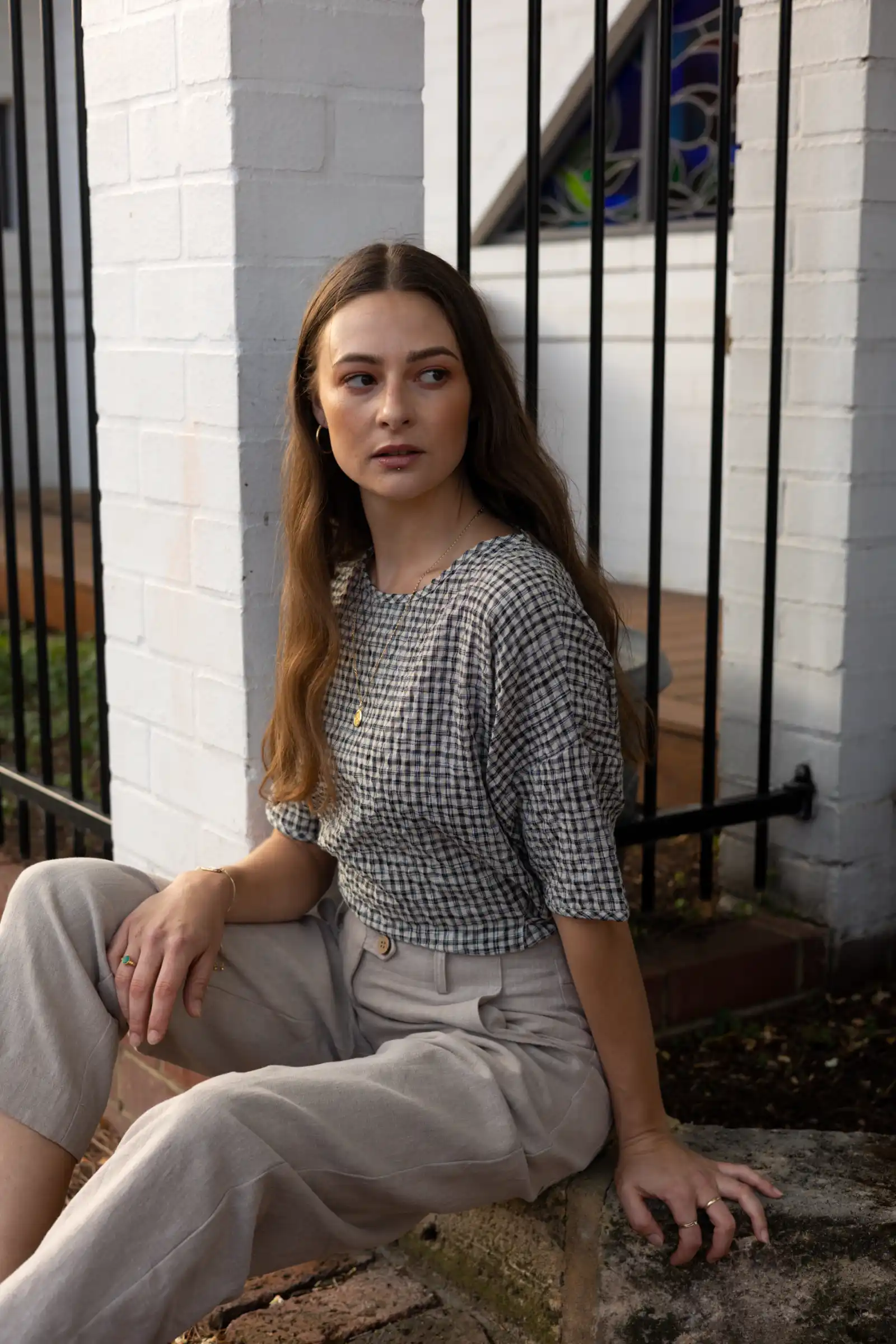 Gather Top with Ties | Black and White Gingham - Barbeachs