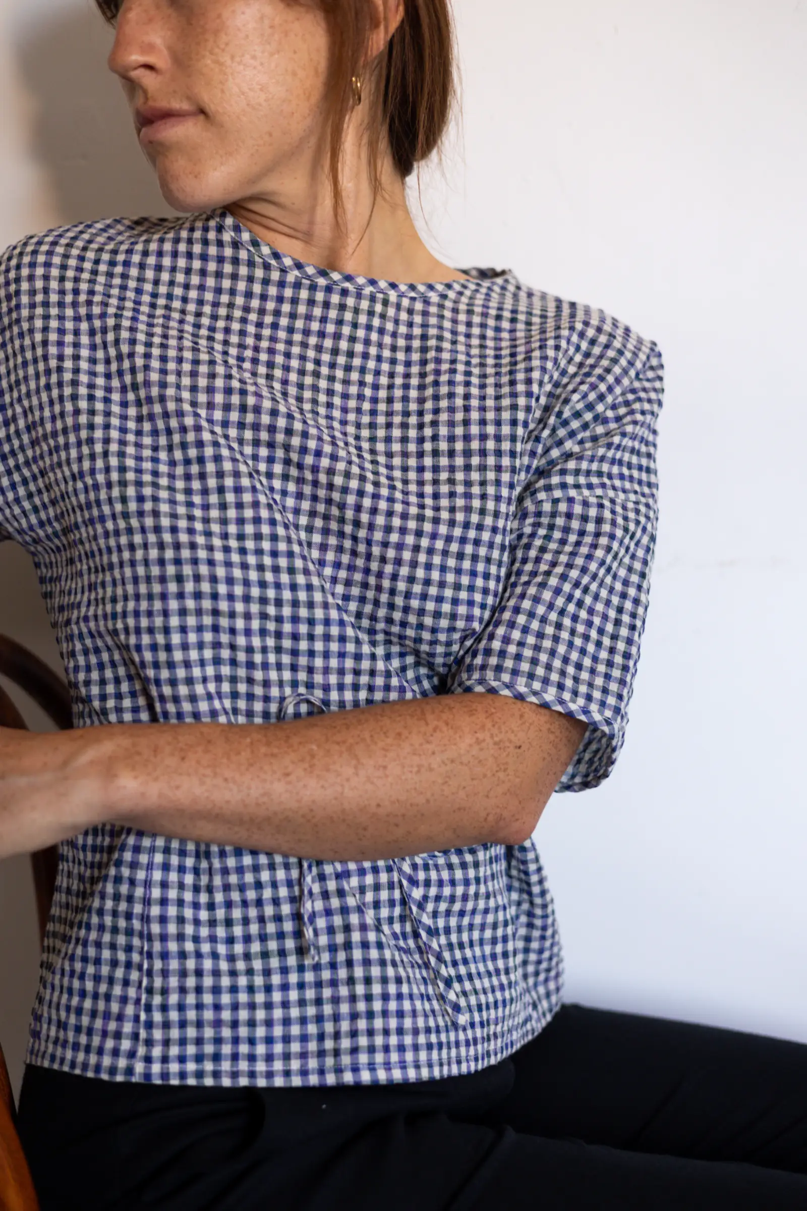 Gather Top with Ties | Royal Blue Gingham - Barbeachs