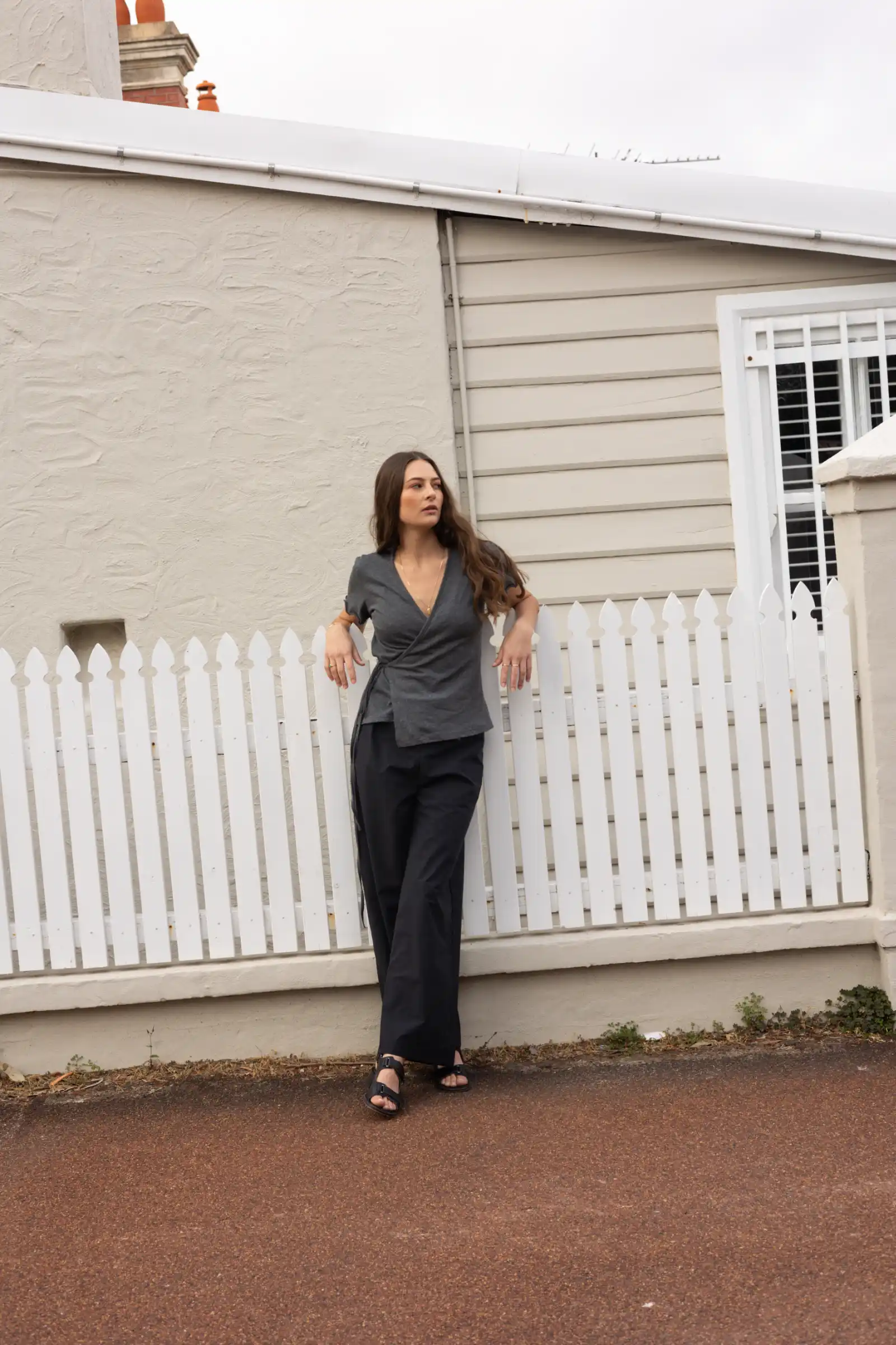 Organic Cotton Wrap Tee | Charcoal Marle - Barbeachs