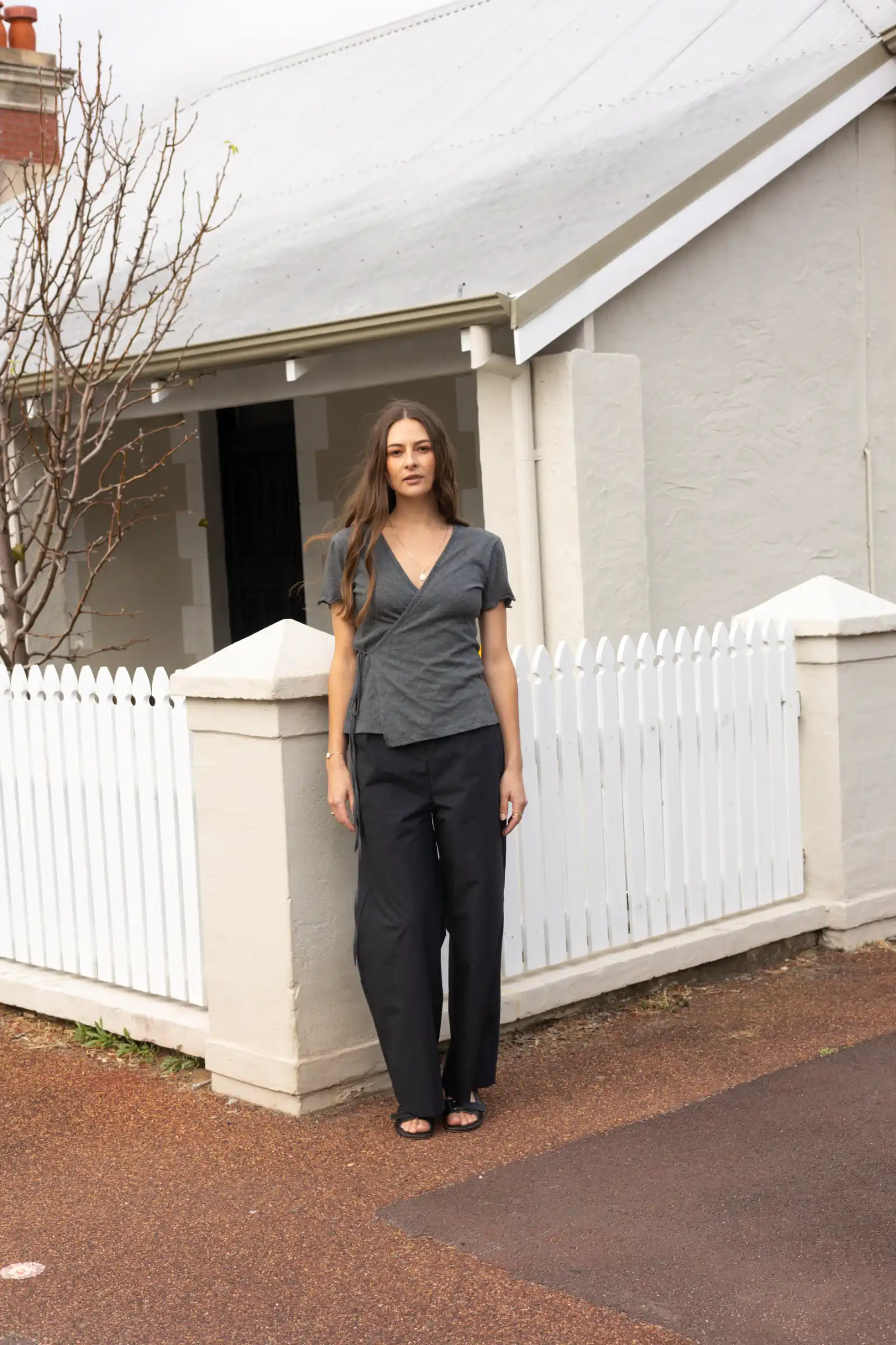 Organic Cotton Wrap Tee | Charcoal Marle - Barbeachs