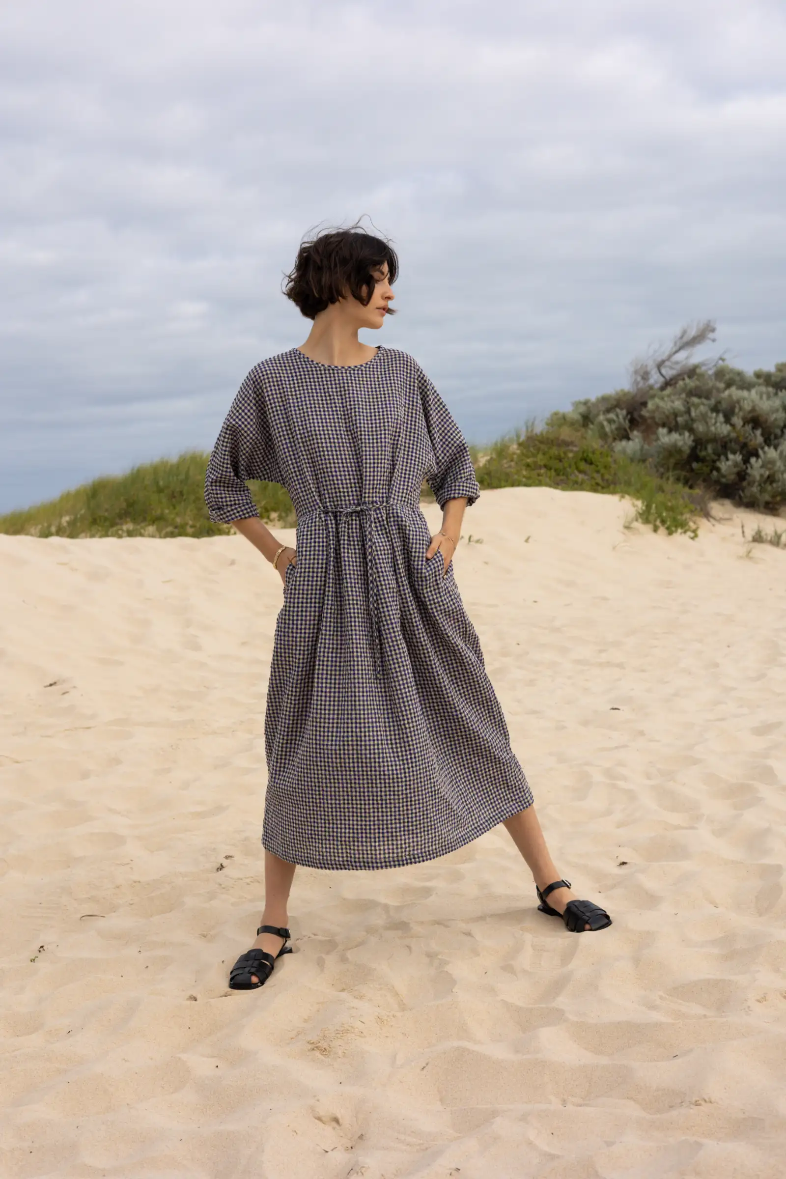 Gather Dress | Royal Blue Gingham - Barbeachs